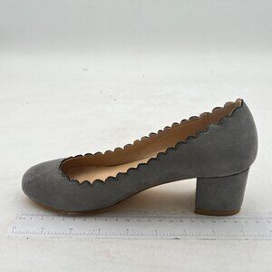 FSJ Grey Dress Pump Shoes Scalloping Round Toe Suede Chunky Heel for Comfort